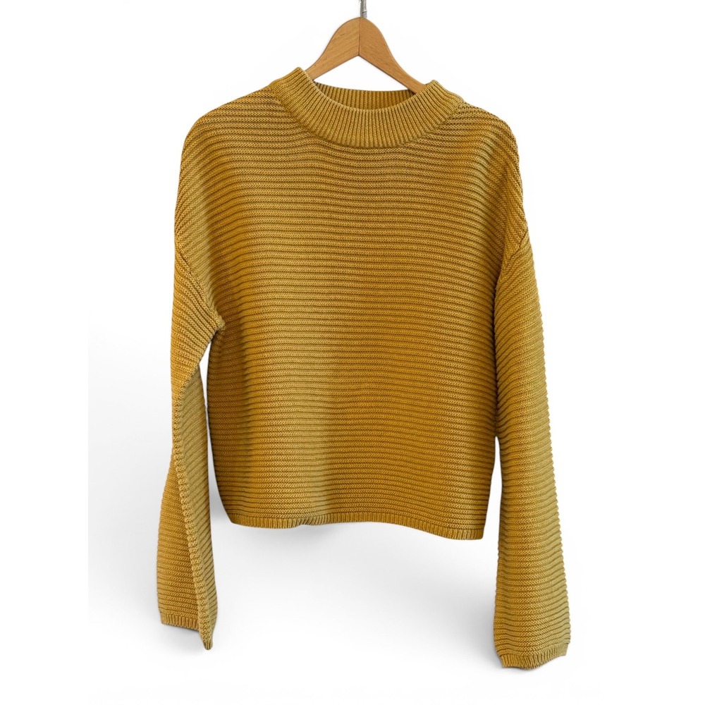 Gina Tricot Mustard Yellow Mock Turtleneck Oversized Cropped Knit Sweater S